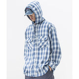 マスノウン(MASSNOUN) RELAX LEATHER ORNAMENT HOODY CHECK LONG SHIRTS MSFST002-BL