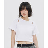 ROMANTIC CROWN(ロマンティック クラウン) SLIT DETAIL CROP TEE SHIRT_WHITE