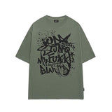 Odd Studio (オッドスタジオ) Grunge Graphic Oversized Fit T-Shirt - khaki