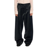 レイブレス(LABELESS) SNAKE-EMBOSSED FAUX LEATHER TUCKED TROUSERS