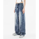 Odd Studio (オッドスタジオ) Diagonal cut wide denim pants - blue