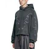 アジョバイアジョ(AJOBYAJO) Tribal AJO Applique Cropped Hoodie [CHARCOAL]