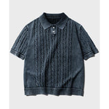 ダブルユーブイプロジェクト(WV PROJECT) Twist washed 1/2 sleeve knit navy MJKN7710