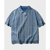 ダブルユーブイプロジェクト(WV PROJECT) Twist washed 1/2 sleeve knit blue MJKN7710