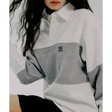 ROMANTIC CROWN(ロマンティック クラウン) SWEAT KNIT MIX RUGBY SHIRTS_LIGHT GREY