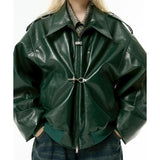 イーエスシースタジオ(ESC STUDIO) buckle leather jacket (green)