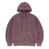 BIG GOTHIC CUT OFF PIGMENT ZIP-UP HOODIE BURGUNDY(MG2FSMM491A)