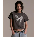 mahagrid (マハグリッド) BUTTERFLY GOTH CROP TEE CHARCOAL(MG2EMFT583A)