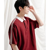 JEMUT (ジェモッ) Forward Overfit Collar Short T-Shirts Burgundy OYST2559