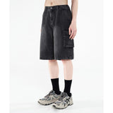 Odd Studio (オッドスタジオ) Sand Washing Cargo Denim Half Pants - black