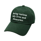 MYDEEPBLUEMEMORIES(マイディープブルーメモリーズ) MEMORIES SLOGAN BALL CAP in green