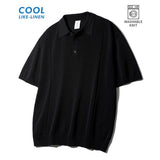 JEMUT (ジェモッ) Epic Like Linen Short Collar Knit Black SOKN2562