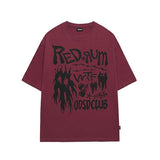 Odd Studio (オッドスタジオ) Red Rum Graphic Oversized Fit T-shirt - plum red
