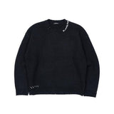 ブラックブロンド(BLACKBLOND) BBD Hand-stitched Logo Ripped Sweater (Black)