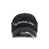 ブラックブロンド(BLACKBLOND) BBD Ripped Piercing Custom Denim Cap (Black)