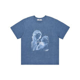 MYDEEPBLUEMEMORIES(マイディープブルーメモリーズ) PIGMENT STATUE OVER TEE in acrylic blue