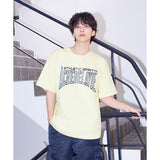 アクメドラビ(acme' de la vi) VARSITY LOGO EMBOSSING PRINTING SHORT SLEEVE T-SHIRT LIGHT YELLOW