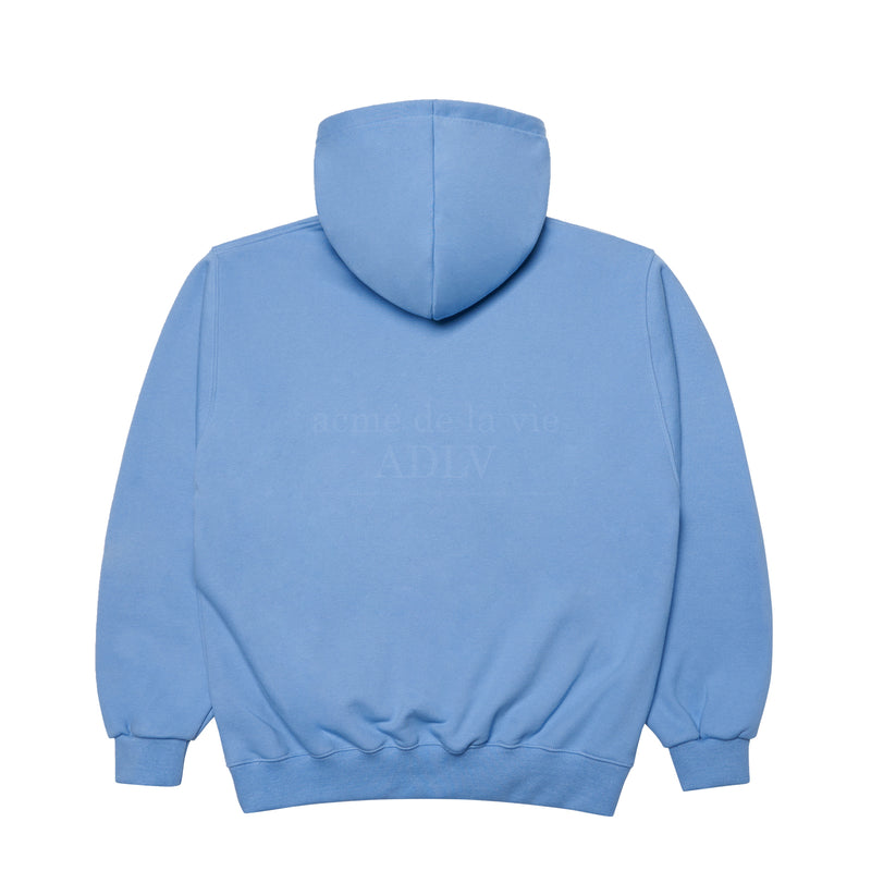 アクメドラビ(acme' de la vie) AV COLOR EMBOIDERY LOGO HOODIE LIGHT INDIGO BLUE