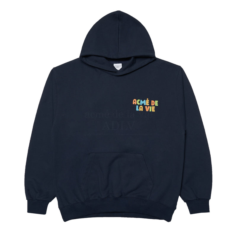 アクメドラビ(acme' de la vie) CHECK LOGO HOODIE NAVY
