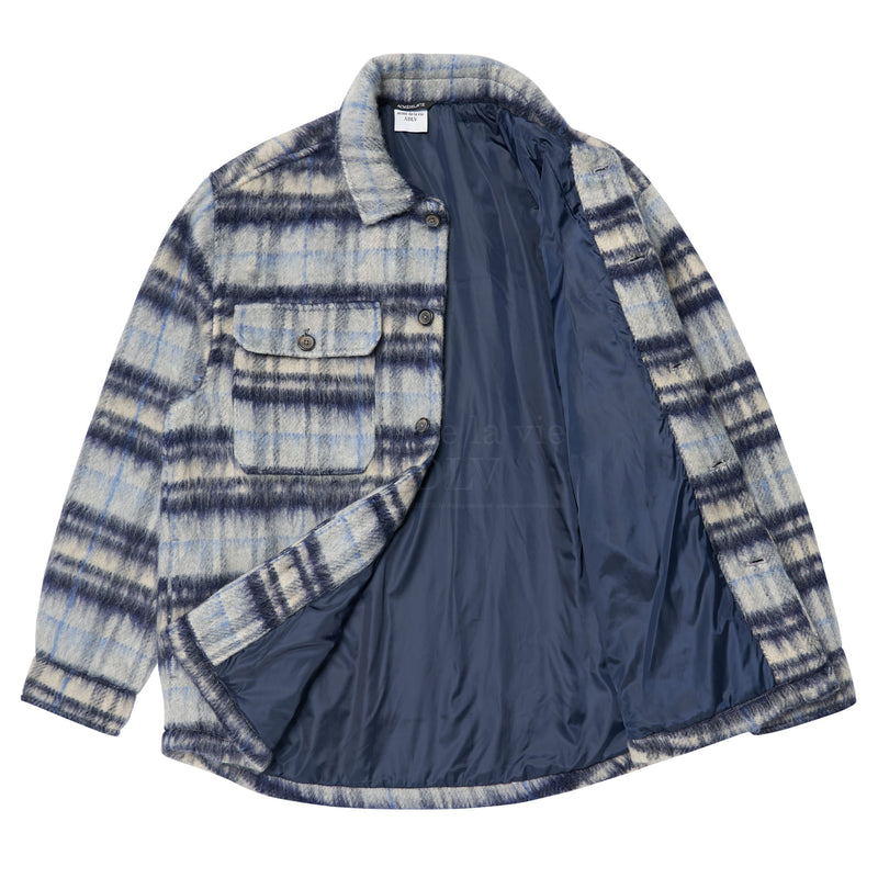 アクメドラビ(acme' de la vie) ADLV EMBROIDERED LOGO MOHAIR CHECK SHIRT JACKET NAVY