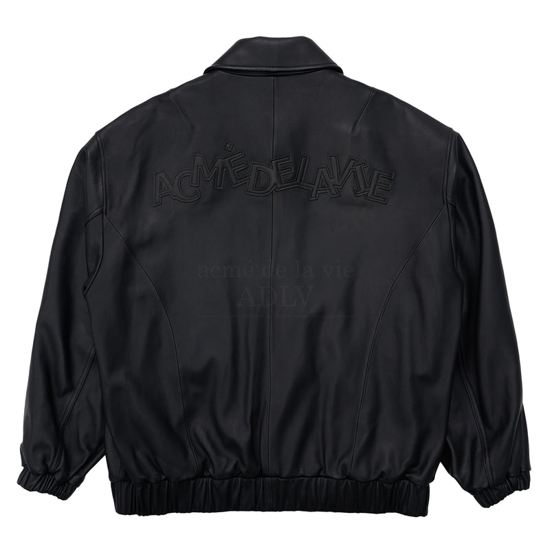 アクメドラビ(acme' de la vie) ADLV LEATHER LOGO LAMBSKIN OVERSIZED-FIT BLOUSON JACKET BLACK