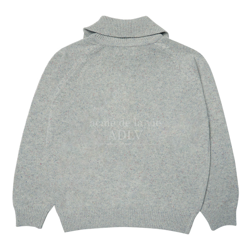 アクメドラビ(acme' de la vie)  ADLV EMBROIDERY LOGO WOOL HALF NECK ZIP-UP KNIT GREY