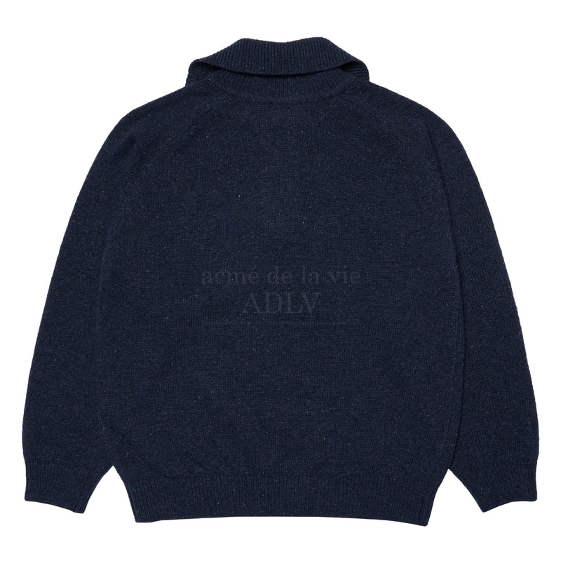 アクメドラビ(acme' de la vie)  ADLV EMBROIDERY LOGO WOOL HALF NECK ZIP-UP KNIT NAVY