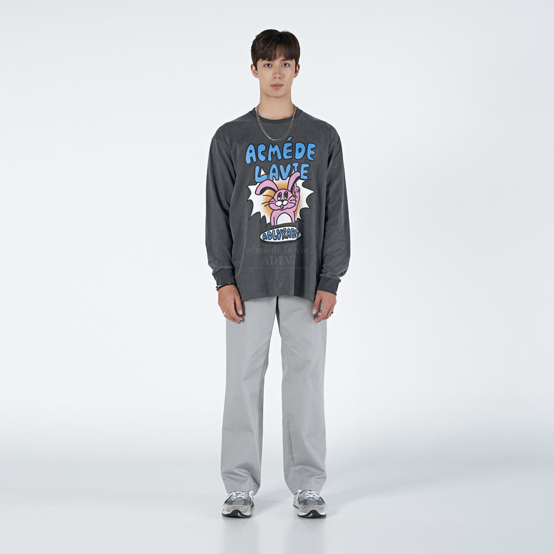 アクメドラビ(acme' de la vie) PINK RABBIT LONG SLEEVE T-SHIRT WASHING CHARCOAL