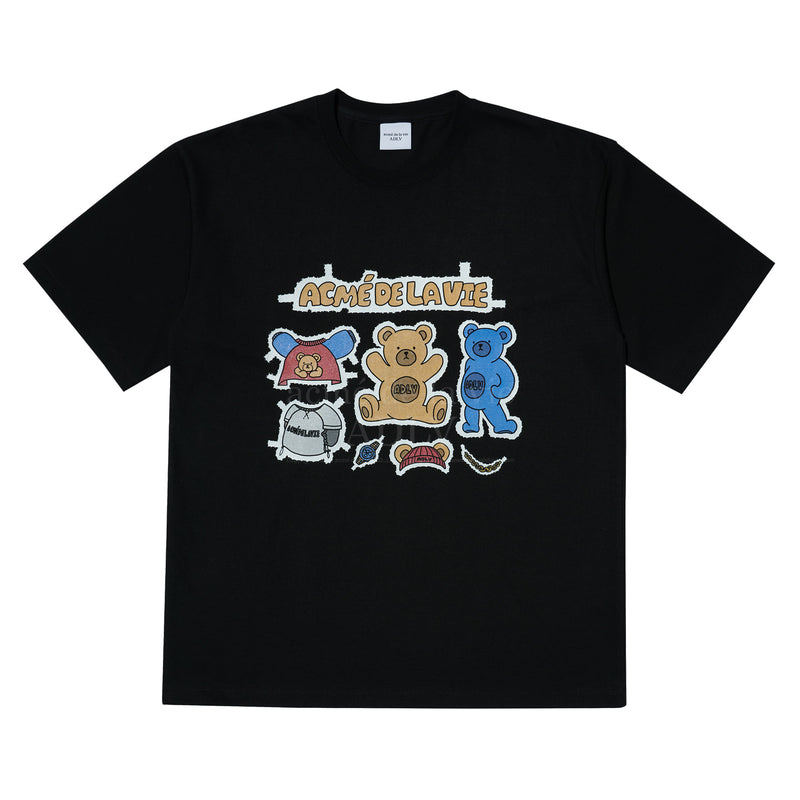 アクメドラビ(acme' de la vie)   TEDDY BEAR STICKER SHORT SLEEVE T-SHIRT BLACK