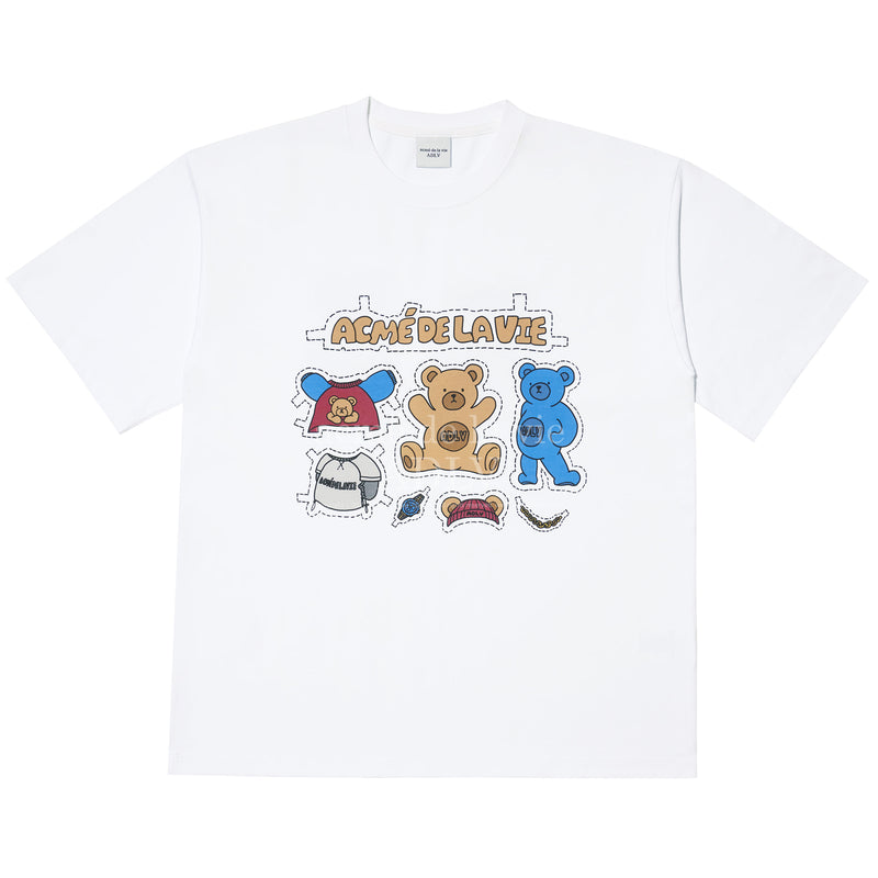 アクメドラビ(acme' de la vie) TEDDY BEAR STICKER SHORT SLEEVE T-SHIRT WHITE
