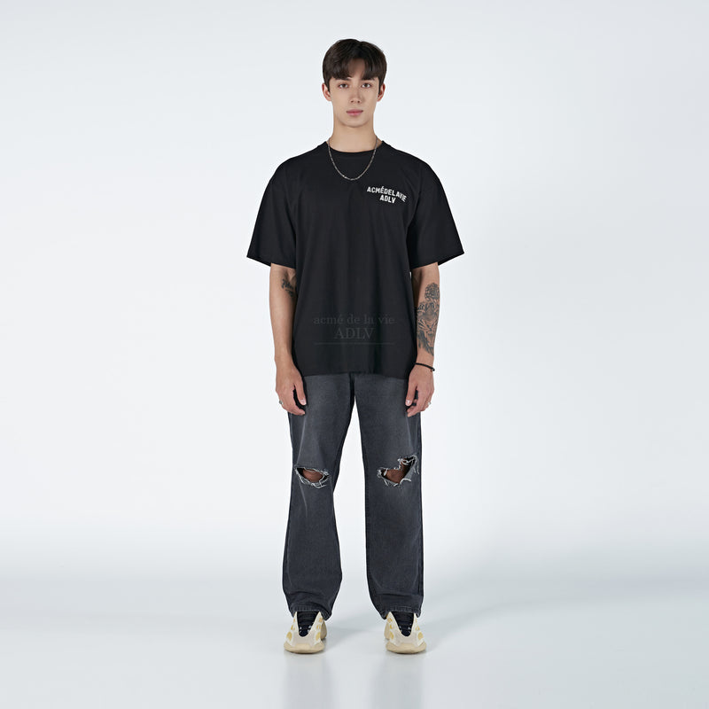 アクメドラビ(acme' de la vie)  ADLV STITCH EMBROIDERED SHORT SLEEVE T-SHIRT BLACK