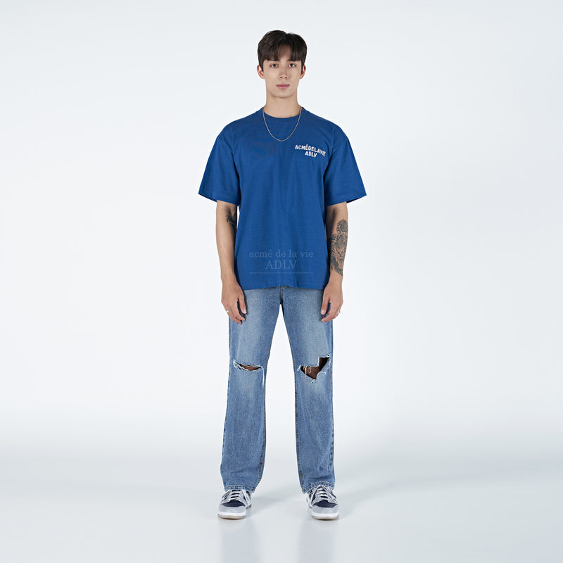 アクメドラビ(acme' de la vie)  ADLV STITCH EMBROIDERED SHORT SLEEVE T-SHIRT BLUE