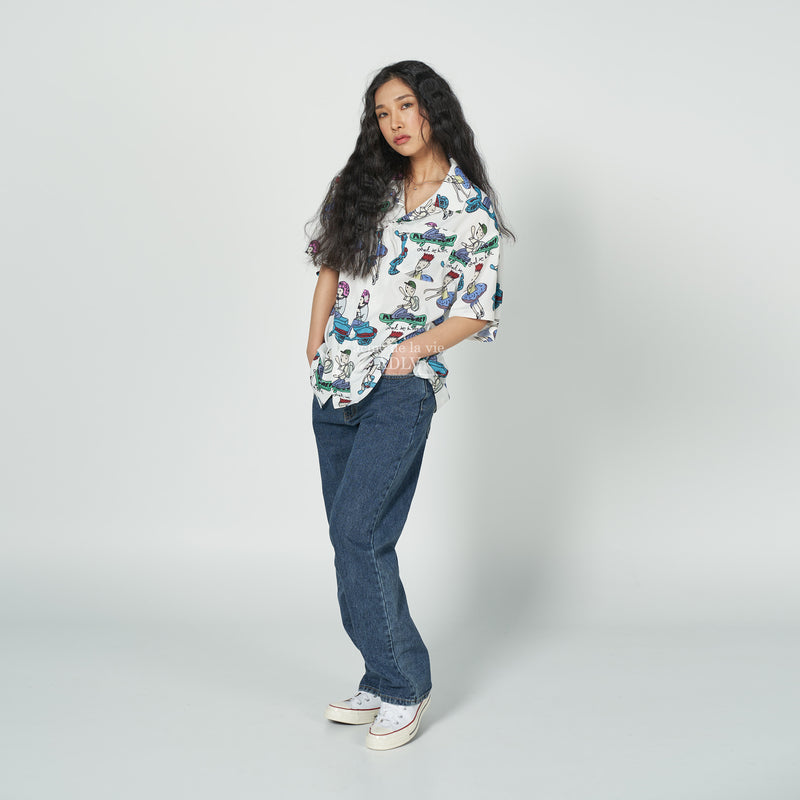 アクメドラビ(acme' de la vie)  BORDER CHARACTER PATTERN SHIRTS WHITE