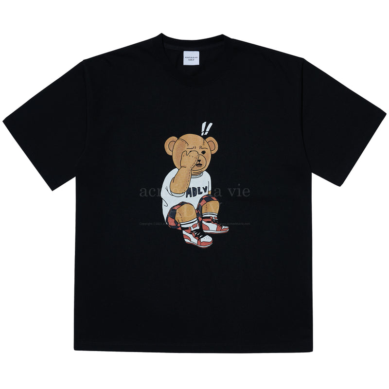 アクメドラビ(acme' de la vie)  CHECK PANTS BEAR SHORT SLEEVE T-SHIRT BLACK