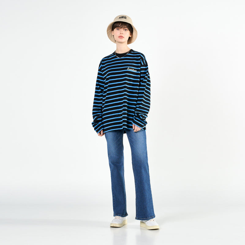 アクメドラビ(acme' de la vie) SCRIPT LOGO STRIPE LONG SLEEVE T-SHIRT BLACK