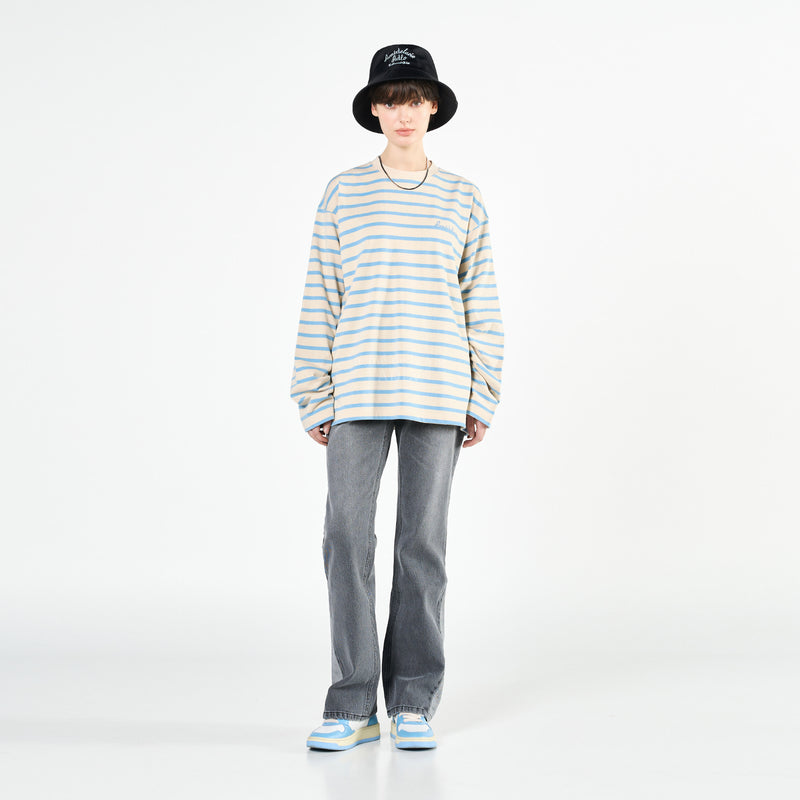 アクメドラビ(acme' de la vie) SCRIPT LOGO STRIPE LONG SLEEVE T-SHIRT IVORY