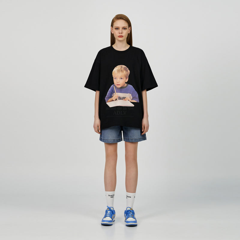アクメドラビ(acme' de la vie) BABY FACE STUDY BOY SHORT SLEEVE T-SHIRT R BLACK