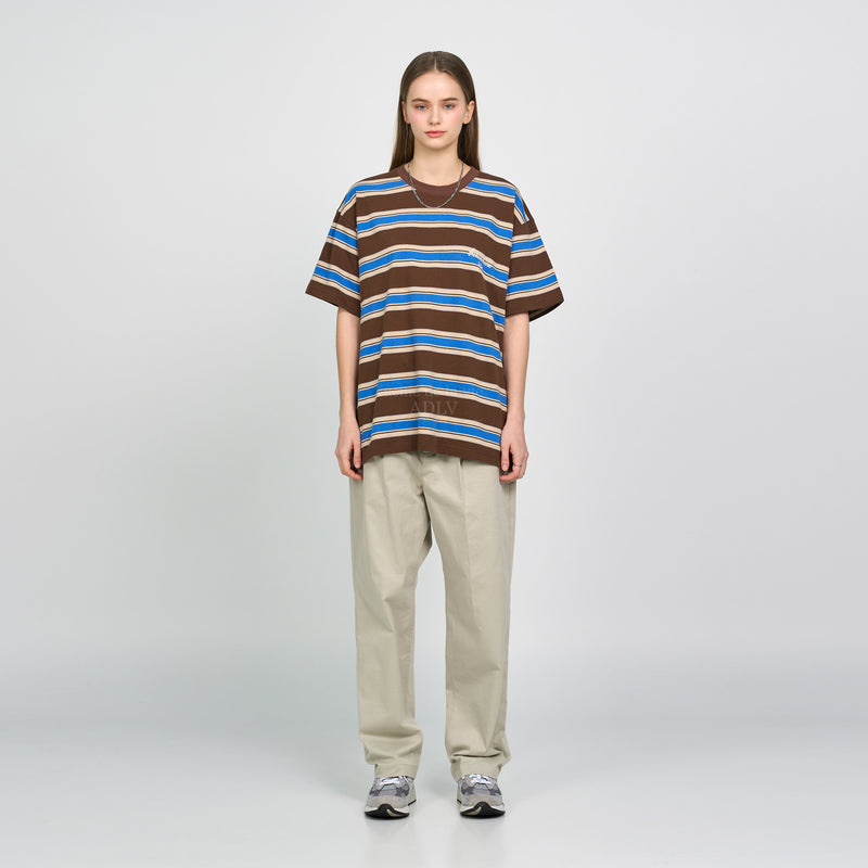 アクメドラビ(acme' de la vie) SCRIPT LOGO STRIPE SHORT SLEEVE T-SHIRT BROWN