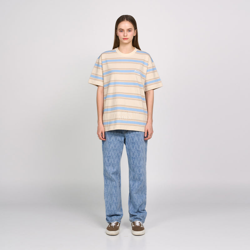 アクメドラビ(acme' de la vie) SCRIPT LOGO STRIPE SHORT SLEEVE T-SHIRT IVORY