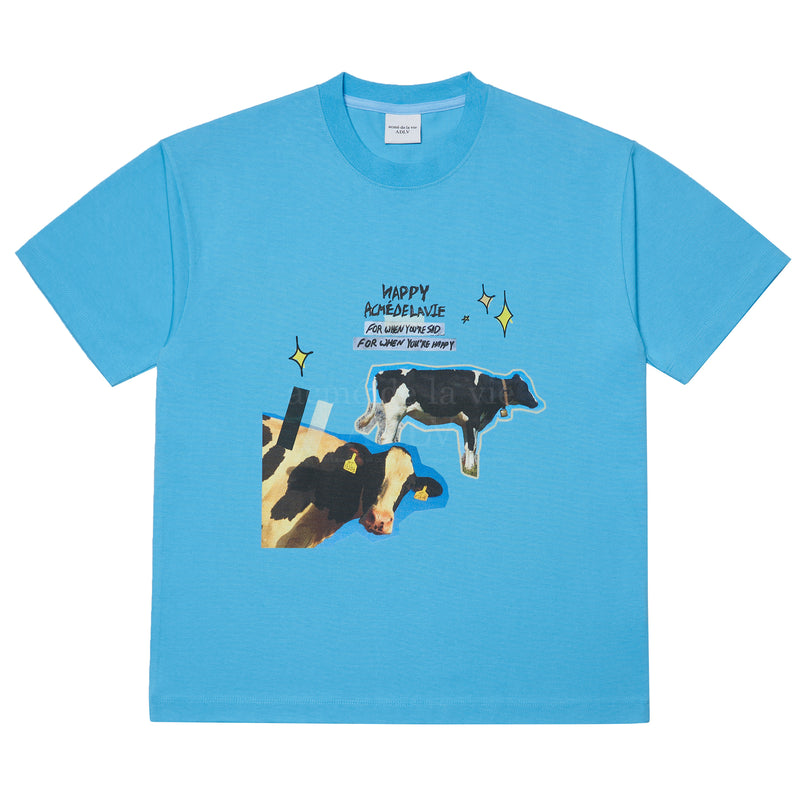 アクメドラビ(acme' de la vie) MILK COW SHORT SLEEVE T-SHIRT SKYBLUE