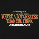 アクメドラビ(acme' de la vie) SLOGAN OLD SCHOOL SHORT SLEEVE T-SHIRT BLACK