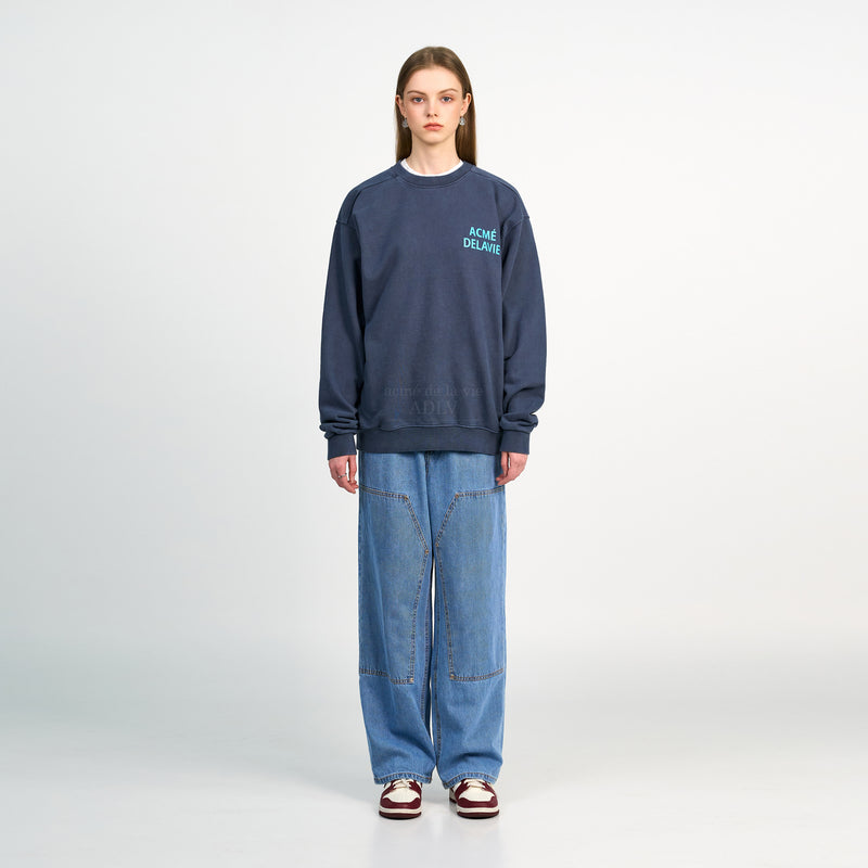 アクメドラビ(acme' de la vie) PIGMENT SILICONE PRINTING SWEATSHIRT NAVY