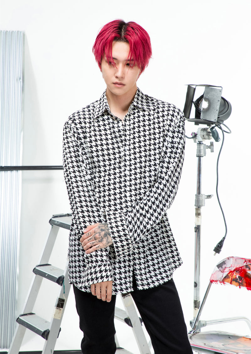 SINCITY (シンシティ) Hounds tooth shirt Black