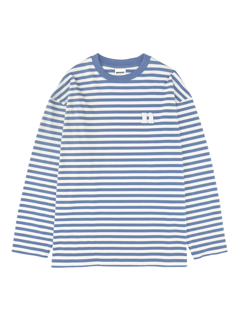ネイキドニス(NEIKIDNIS) FELTED LOGO STRIPE L/S TEE / BLUE