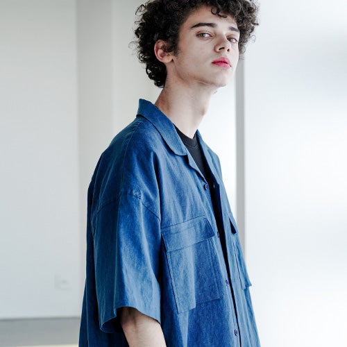 EZKATON (エズカートン)　EZ Miracle Short Sleeve Shirt Navy STSS6590