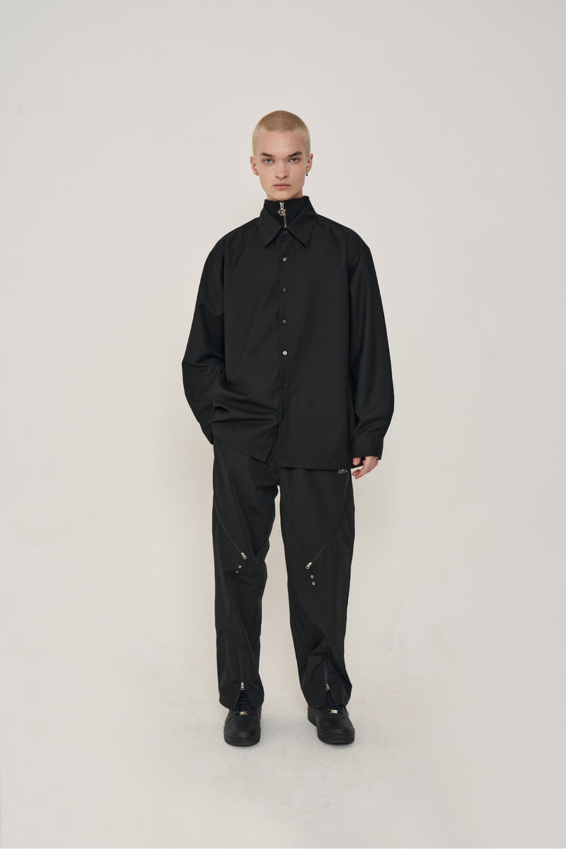 オーワイ(OY) ZIPPER POLA SHIRTS-BLACK