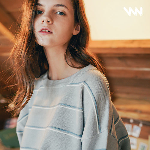 ダブルユーブイプロジェクト(WV PROJECT)BLANC STRIPE KNIT GRAY MJKN7310