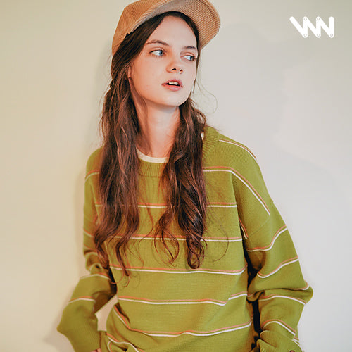 ダブルユーブイプロジェクト(WV PROJECT)BLANC STRIPE KNIT OLIVE MJKN7310