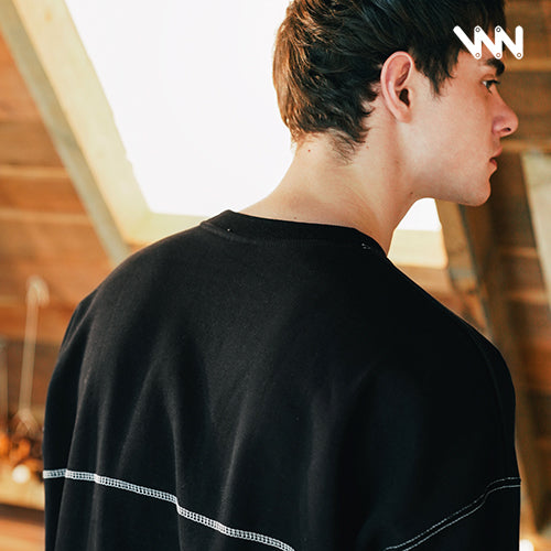 ダブルユーブイプロジェクト(WV PROJECT) SPORTY STITCH SWEATSHIR BLACK  JSMT7319