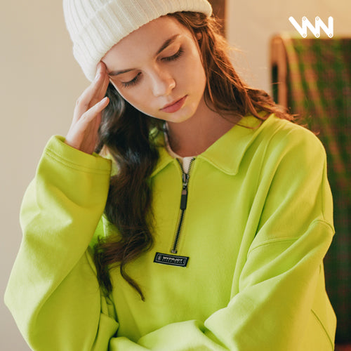 ダブルユーブイプロジェクト(WV PROJECT) COMBI HALF ZIPPER T-SHIRT LIME JJLT7332